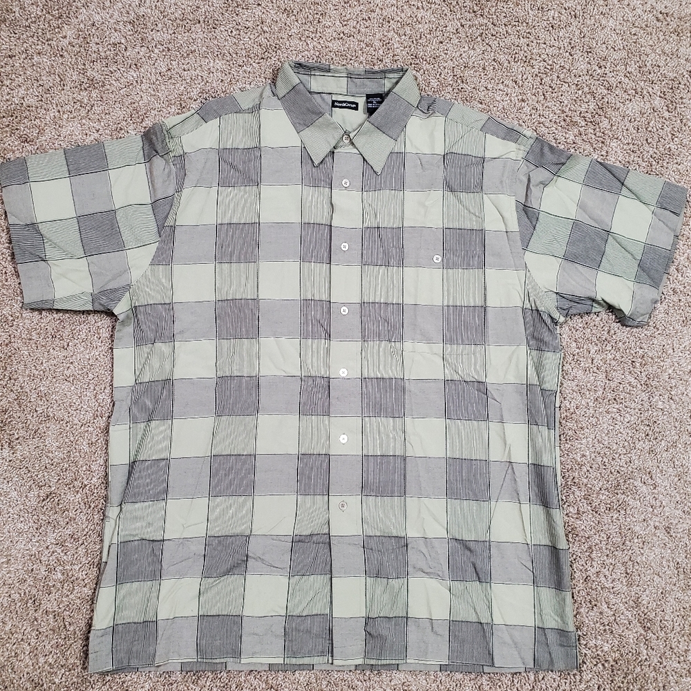 Northcrest Green Black Plaid Short Sleeve Button Down Mens Dress Shirt XL ‎ Good